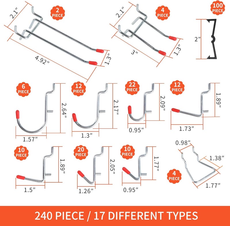 Falpro 240PCS Pegboard Hooks Assortment, Pegboard Organizer Kit with Bins, Cups, 1/8 and 1/4 inch Hooks for Hanging Tools, Garage Wall Organization - Image 2